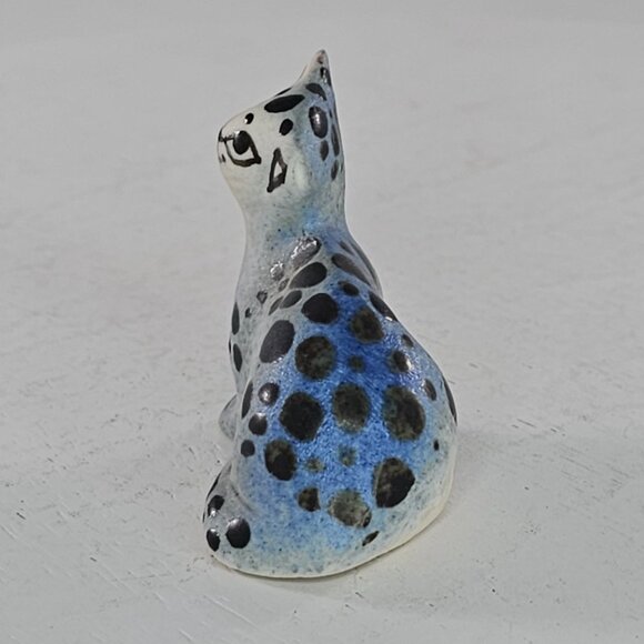 Ceramic Spotted Leopard Cat Figurine Blue Cheetah Jaguar Estate Find - Picture 4 of 8